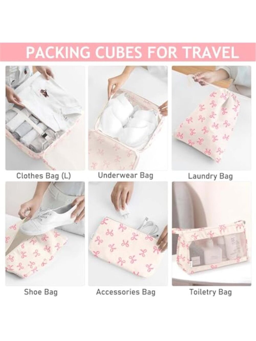 8 Piece Packing Cubes Travel Luggage Organizer Bags Suitcase Shoe Toiletry Pink - Picture 5 of 6